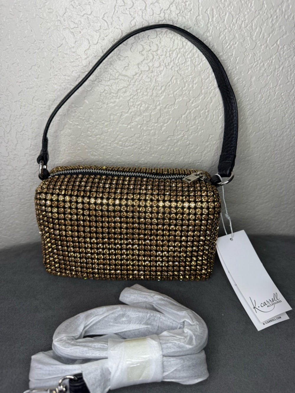 K. Carroll Gold Rhinestone Shoulder Bag NWT Sparkle Evening Purse Glam Crossbody